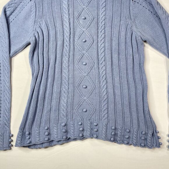 Y2K Blue Cable Knit Turtleneck Sweater Pullover Pom Pom XL Coquette Fairy Grunge - Picture 4 of 9